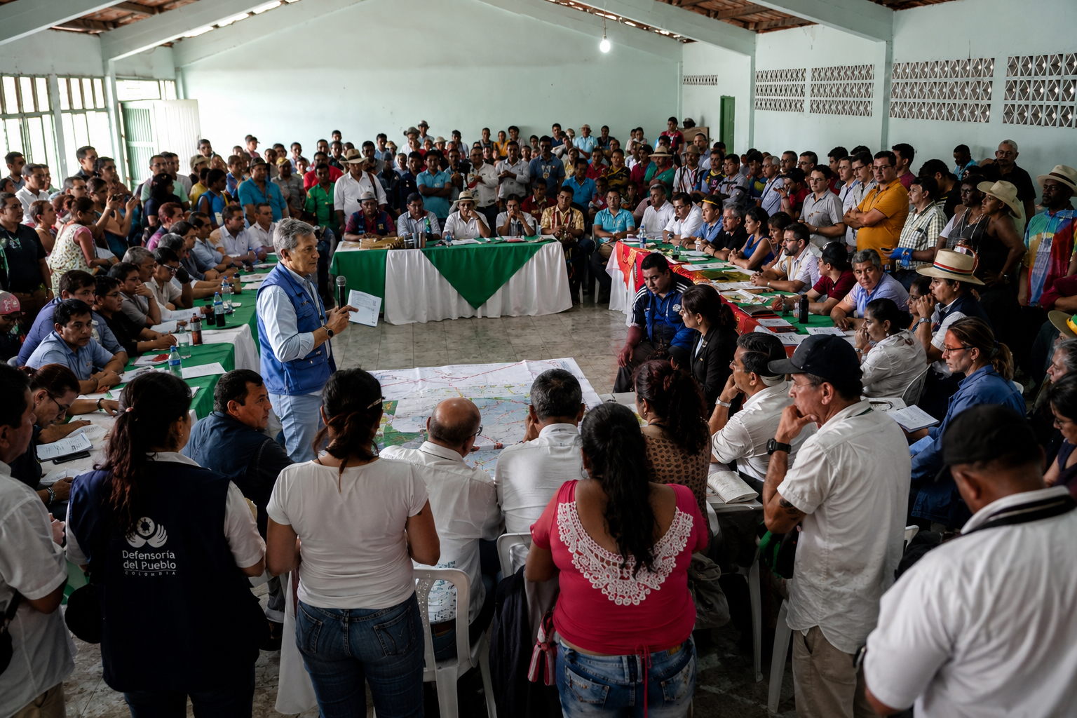 Mesa de gobernanza territorial con mapas y actores locales